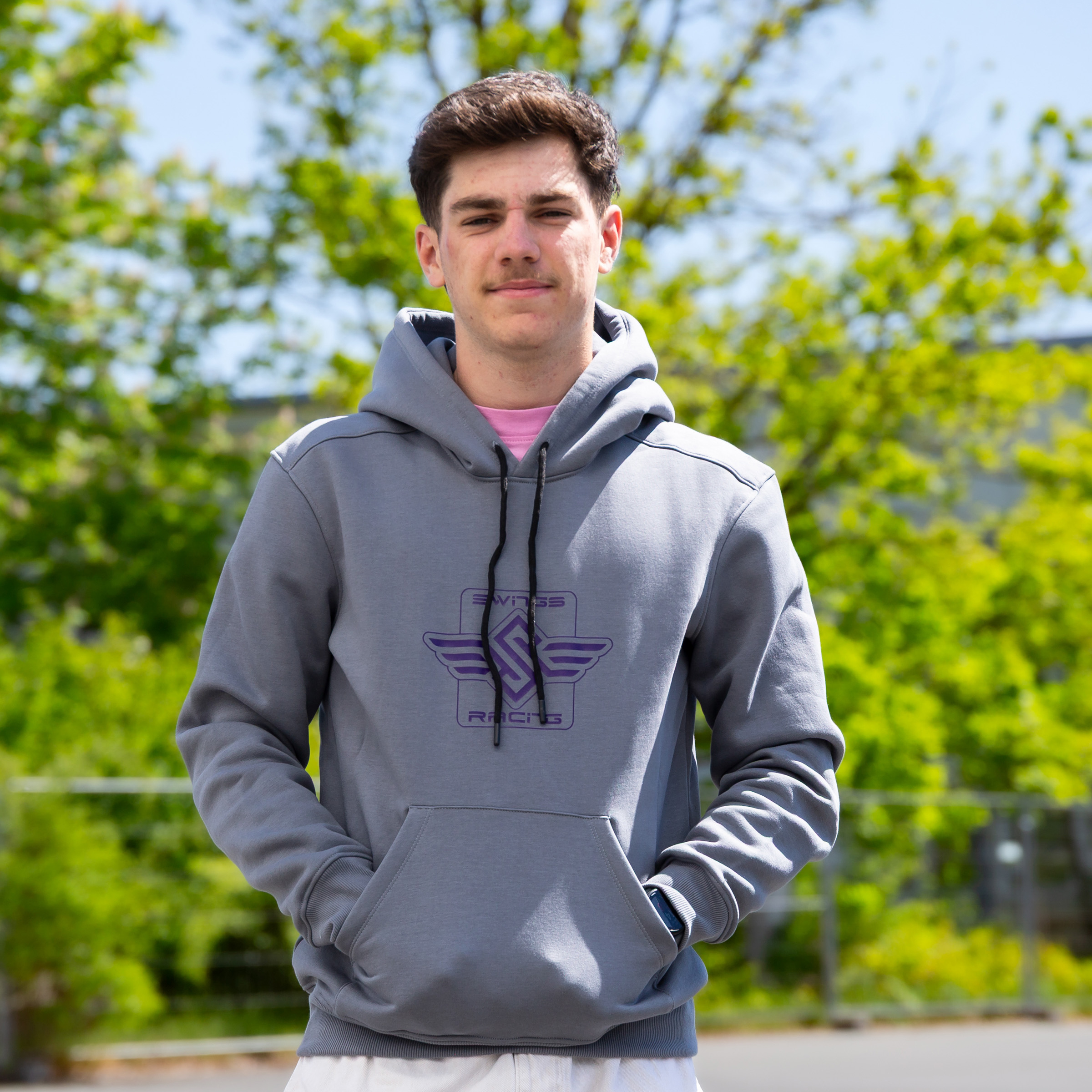 Swings Racing Hoodie premium skate hoodie with athletic fit Grey Front person
