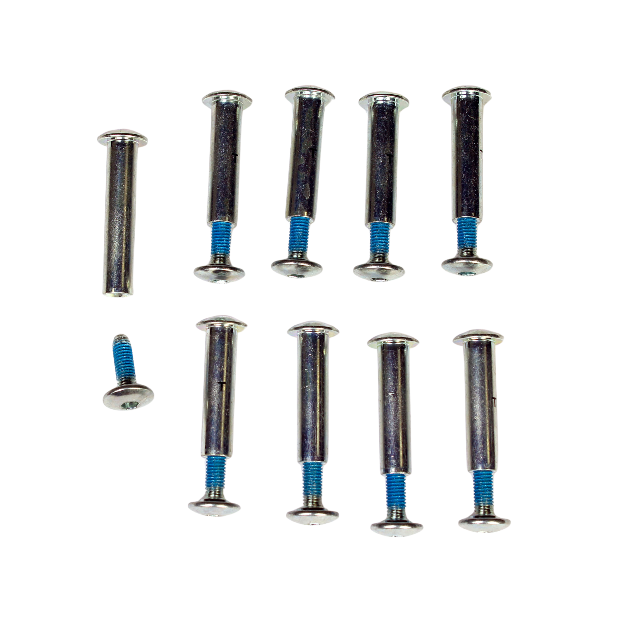 Original Rollerblade replacement axle kit including 8 aluminum wheel axles and 1 brake axle for Zetrablade, Macroblade, Comp and Sirio Comp skates.